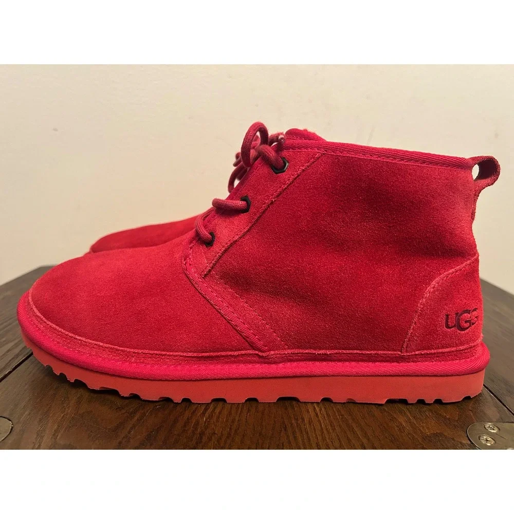 UGG Red Suede Chukka Boots Men's‎ 11 Sheepskin lined Ankle Lace up